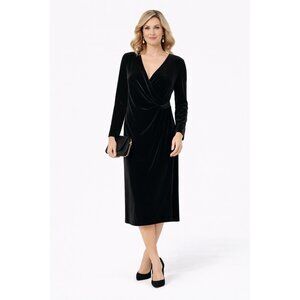 BROOKS BROTHERS velvet dress black 6 v neck party faux wrap cocktail party